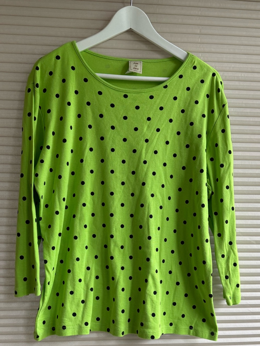 Jess & Jane Women’s XL Lime Green Polka Dot Shirt Top Vintage